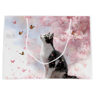 Cherry Blossom Cat and Butterflies (1) Large Gift Bag