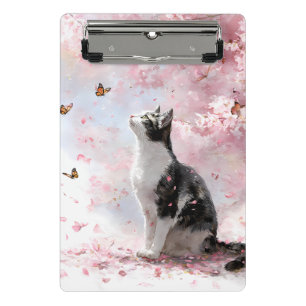 Cherry Blossom Cat and Butterflies (1) Mini Clipboard