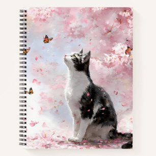 Cherry Blossom Cat and Butterflies (1) Notebook