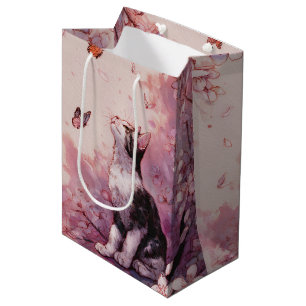 Cherry Blossom Cat and Butterflies (2) Medium Gift Bag