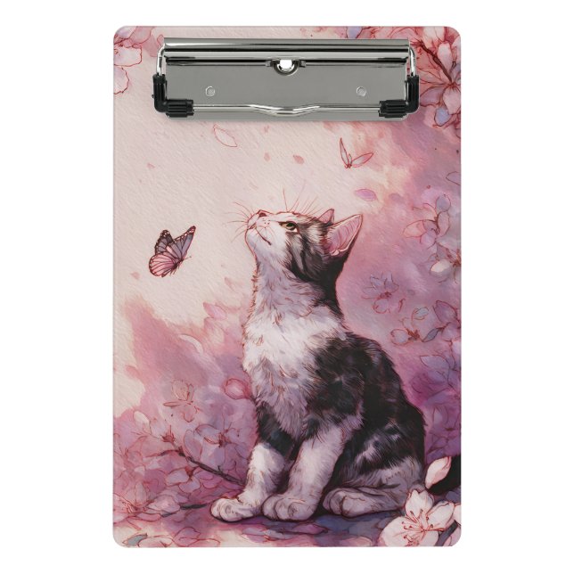 Cherry Blossom Cat and Butterflies (2) Mini Clipboard (Front)