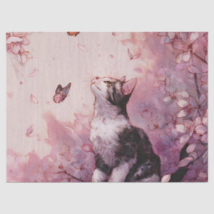 Cherry Blossom Cat and Butterflies (2) Tissue Paper