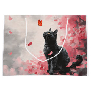 Cherry Blossom Cat and Butterflies (3) Large Gift Bag