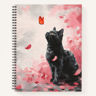 Cherry Blossom Cat and Butterflies (3) Notebook