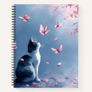 Cherry Blossom Cat and Butterflies (4) Notebook