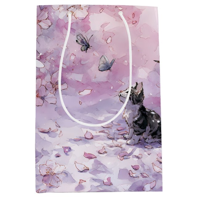 Cherry Blossom Cat and Butterflies (5) Medium Gift Bag (Front)