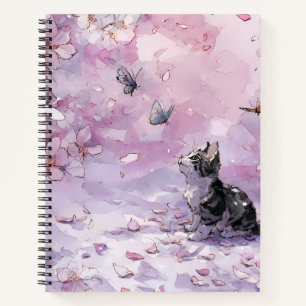 Cherry Blossom Cat and Butterflies (5) Notebook