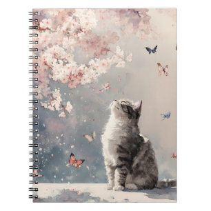 Cherry Blossom Cat and Butterflies (6) Notebook