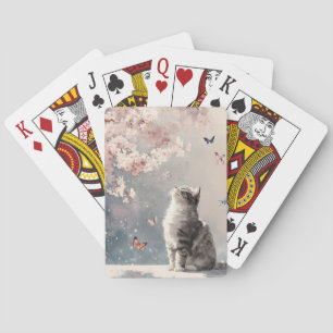Cherry Blossom Cat and Butterflies (6) Playing Cards