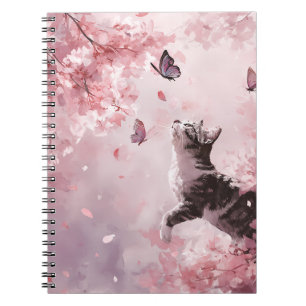 Cherry Blossom Cat and Butterflies (7) Notebook