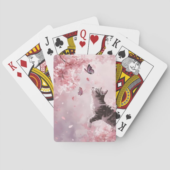 Cherry Blossom Cat and Butterflies (7) Playing Cards (Back)