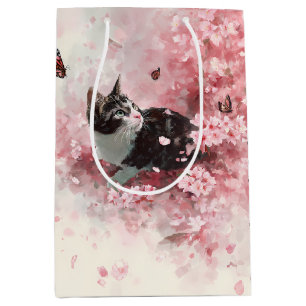 Cherry Blossom Cat and Butterflies (8) Medium Gift Bag