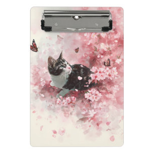 Cherry Blossom Cat and Butterflies (8) Mini Clipboard