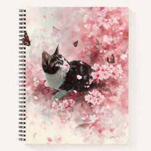 Cherry Blossom Cat and Butterflies (8) Notebook