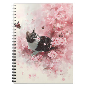 Cherry Blossom Cat and Butterflies (8) Notebook