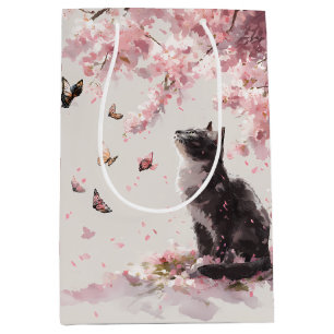 Cherry Blossom Cat and Butterflies (9) Medium Gift Bag