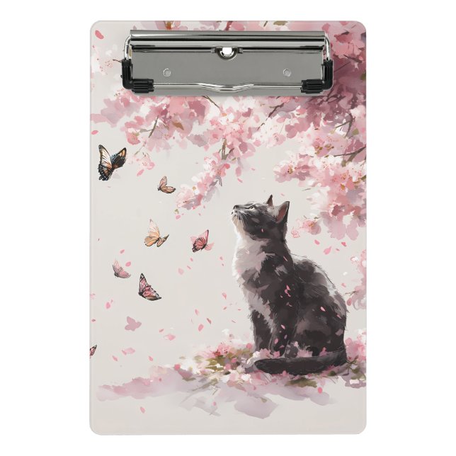Cherry Blossom Cat and Butterflies (9) Mini Clipboard (Front)