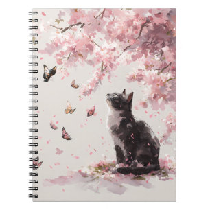 Cherry Blossom Cat and Butterflies (9) Notebook