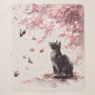 Cherry Blossom Cat and Butterflies (9) Sherpa Blanket
