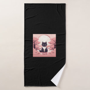 Cherry Blossom Cat_ Japan’s Halloween Magic  Bath Towel
