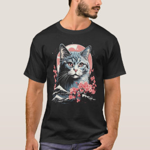 Cherry Blossom Cat Japanese Art Kitten T-Shirt