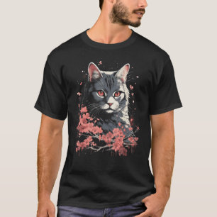 Cherry Blossom Cat Japanese Pet Lover Design T-Shirt