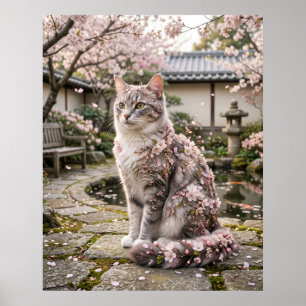 Cherry Blossom Cat Serenity Poster