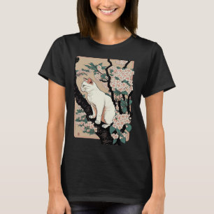 Cherry Blossom Cat Vintage Woodblock Japanese Grap T-Shirt