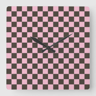 Cherry blossom checkered board pattern square wall clock