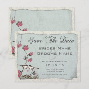 Cherry Blossom Chickadee Damask Save the Date Invitation