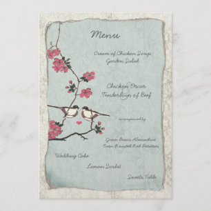 Cherry Blossom Chickadee Damask Wedding Menu