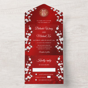 Cherry Blossom Chinese Wedding All In One Invitation