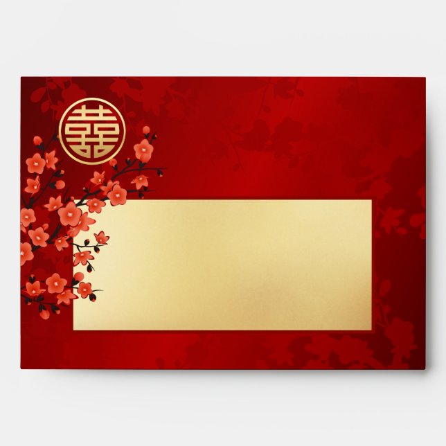 Cherry Blossom Chinese Wedding Gold Red  Envelope (Front)