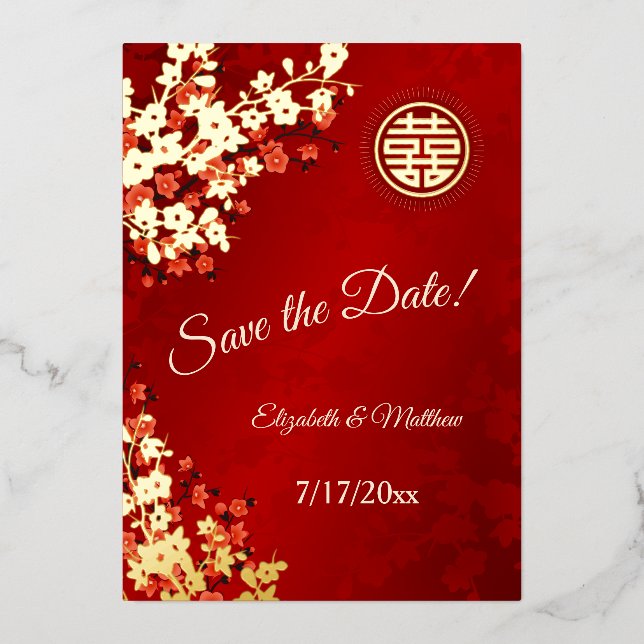 Cherry Blossom Chinese Wedding Save The Date (Front)