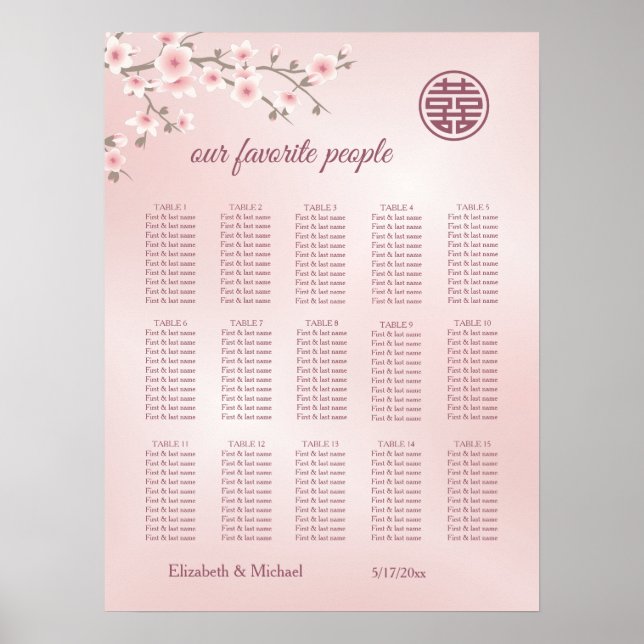 Cherry Blossom Chinese Wedding Seating Chart (Front)