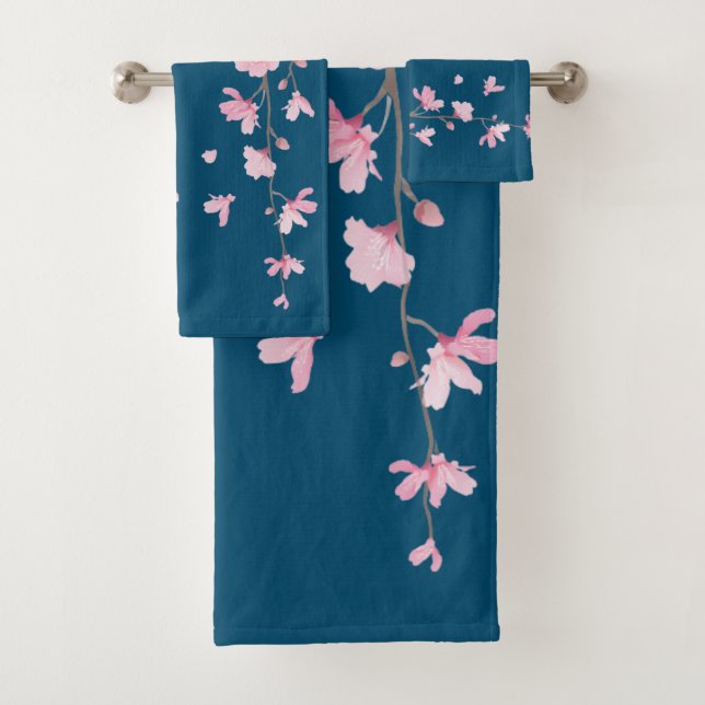 Cherry Blossom - Classic Blue Bath Towel Set (Insitu)