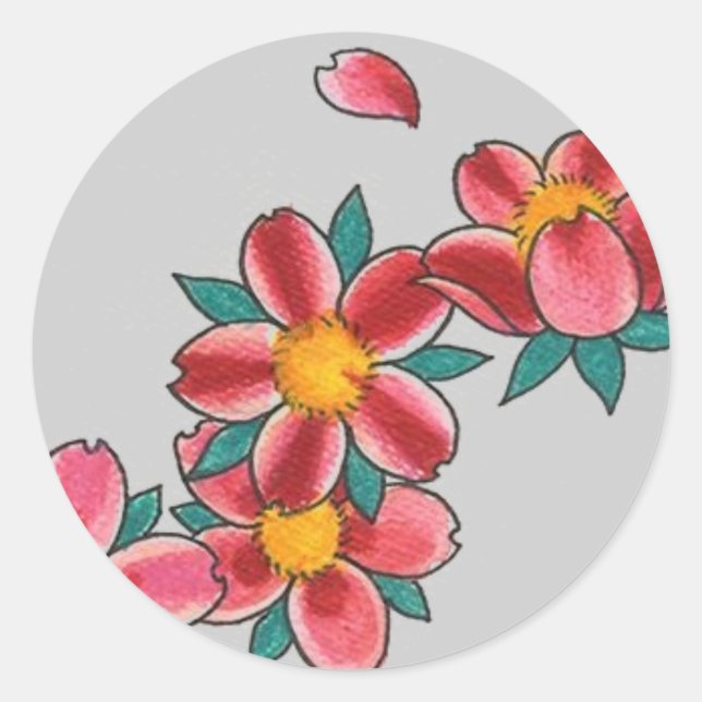 cherry blossom classic round sticker (Front)
