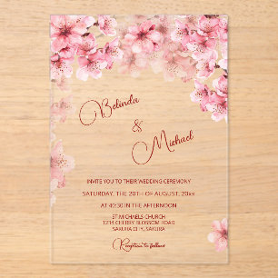 Cherry Blossom Clear Wedding Acrylic Invitations