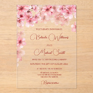  Cherry Blossom Clear Wedding Acrylic Invitations