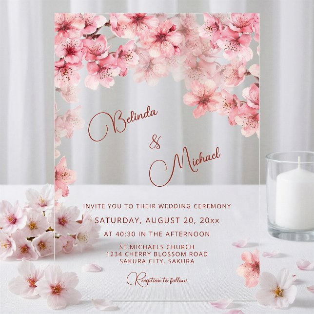  Cherry Blossom Clear Wedding Acrylic Invitations (Creator Uploaded)