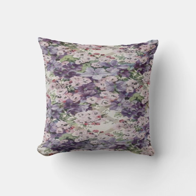 Cherry Blossom & Clematis Throw Cushion (Front)