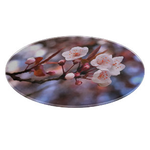 Cherry Blossom Cluster With A Pink and Blue Cutting Board