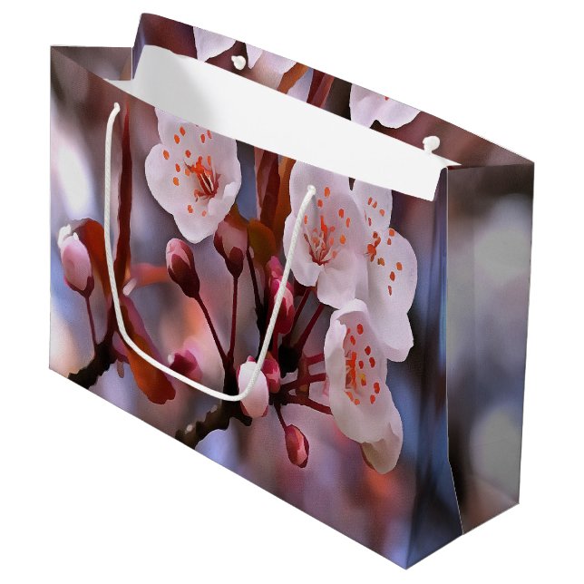 Cherry Blossom Cluster With A Pink and Blue  Large Gift Bag (Front Angled)
