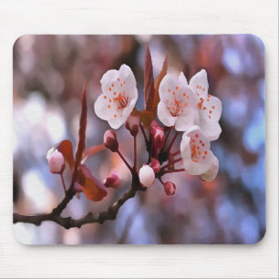 Cherry Blossom Cluster With A Pink and Blue Mouse Mat