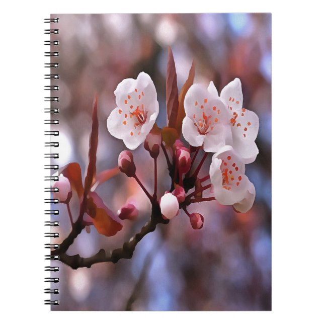 Cherry Blossom Cluster With A Pink and Blue  Notebook (Front)