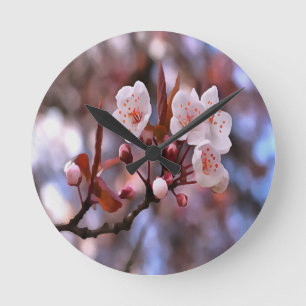 Cherry Blossom Cluster With A Pink and Blue  Round Clock