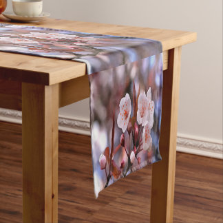 Cherry Blossom Cluster With A Pink and Blue Short Table Runner