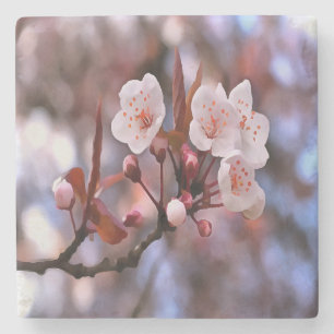 Cherry Blossom Cluster With A Pink and Blue Stone Coaster