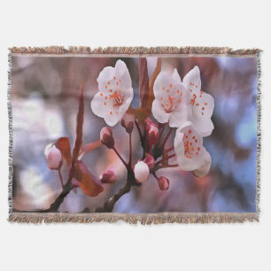 Cherry Blossom Cluster With A Pink and Blue Throw Blanket