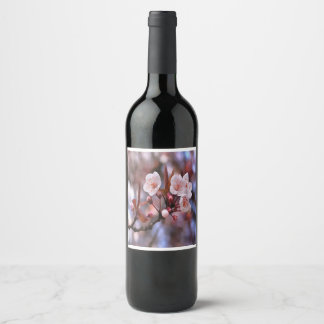 Cherry Blossom Cluster With A Pink and Blue Wine Label